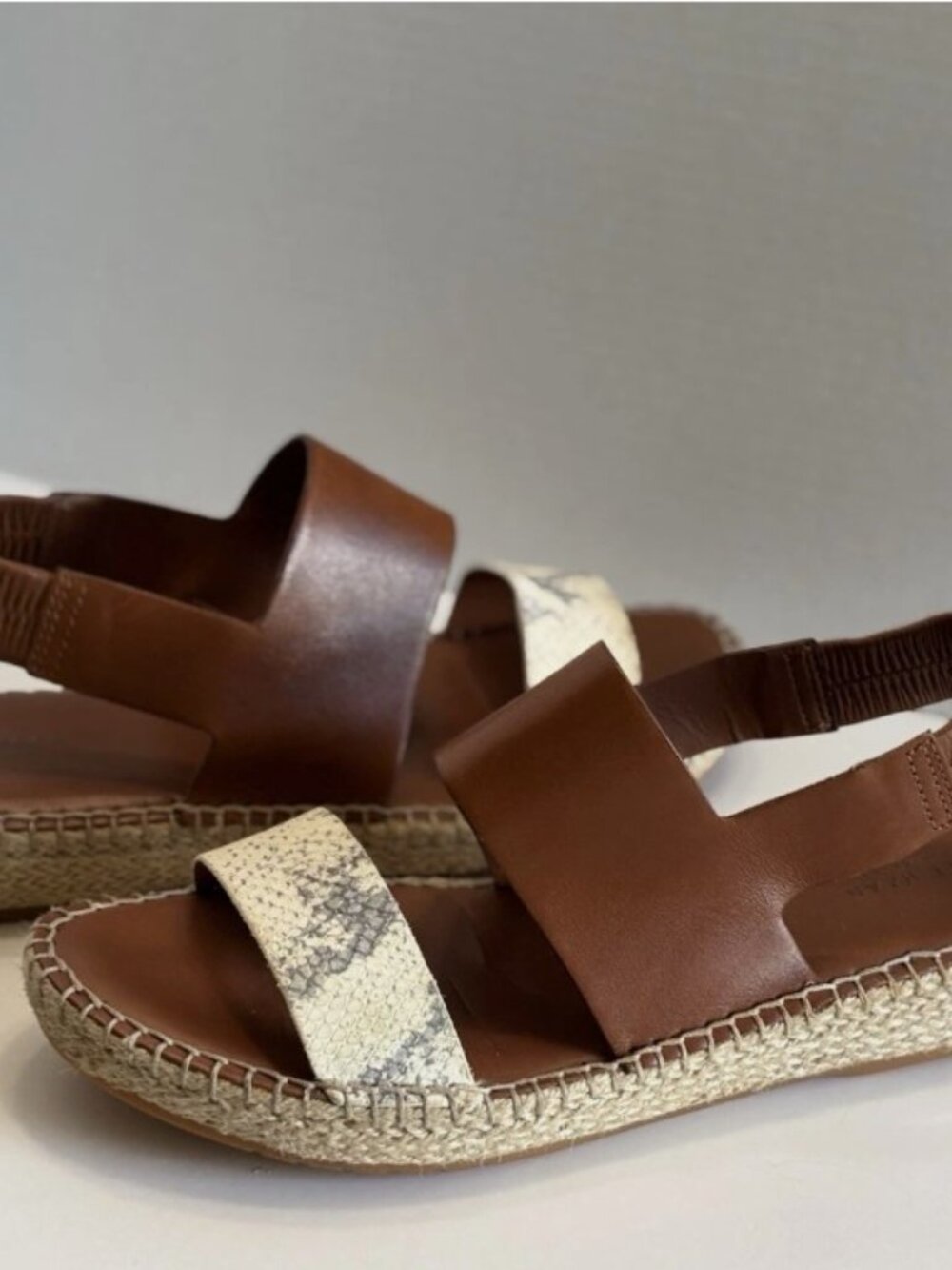 Cole Haan Cloudfeel Pecan and Cream Snakeskin Leather Espadrille Sandals ~Size 7 - Picture 2 of 8